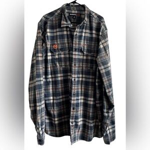 HAWX Button Men's Blue Plaid FR Work Flame Resistant Utility Work Shirt Size XLT
